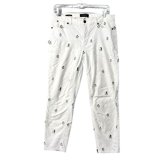 Talbots Penguin Novelty Flawless Five Pocket Slim Ankle Cream Corduroy Pants 8p - Picture 1 of 15